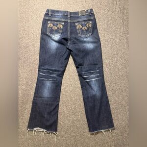 Live Hard Jeans Womens 14 (fit 34x29) blue High Rise Fray Hem Boot Embroidered